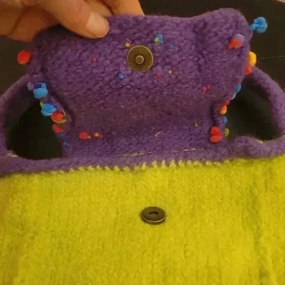 Old Bags Women's Green/Purple Wool Yarn Knit Top Handle Handbag EUC - Picture 7 of 9